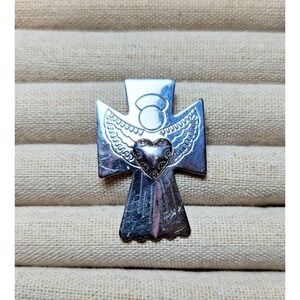 Carolyn Pollack Relios Sterling Silver 925 Angel Heart Cross Pendant Brooch